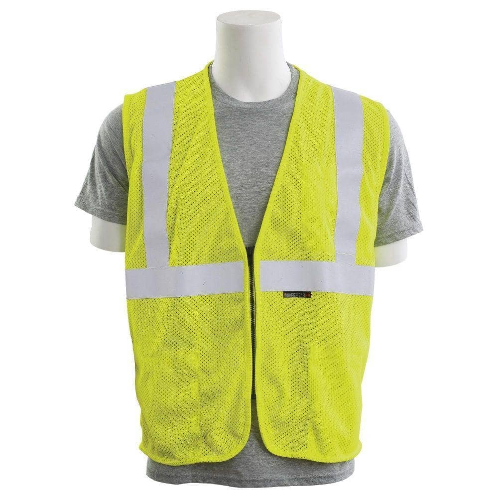 ERB - Class 2 Inherentaly Flame Resistant Zippered Mesh Safety Vest, Hi Vis Lime - Becker Safety and Supply