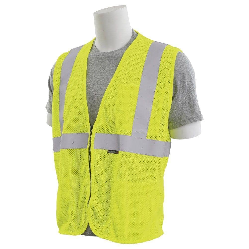 ERB - Class 2 Inherentaly Flame Resistant Zippered Mesh Safety Vest, Hi Vis Lime - Becker Safety and Supply