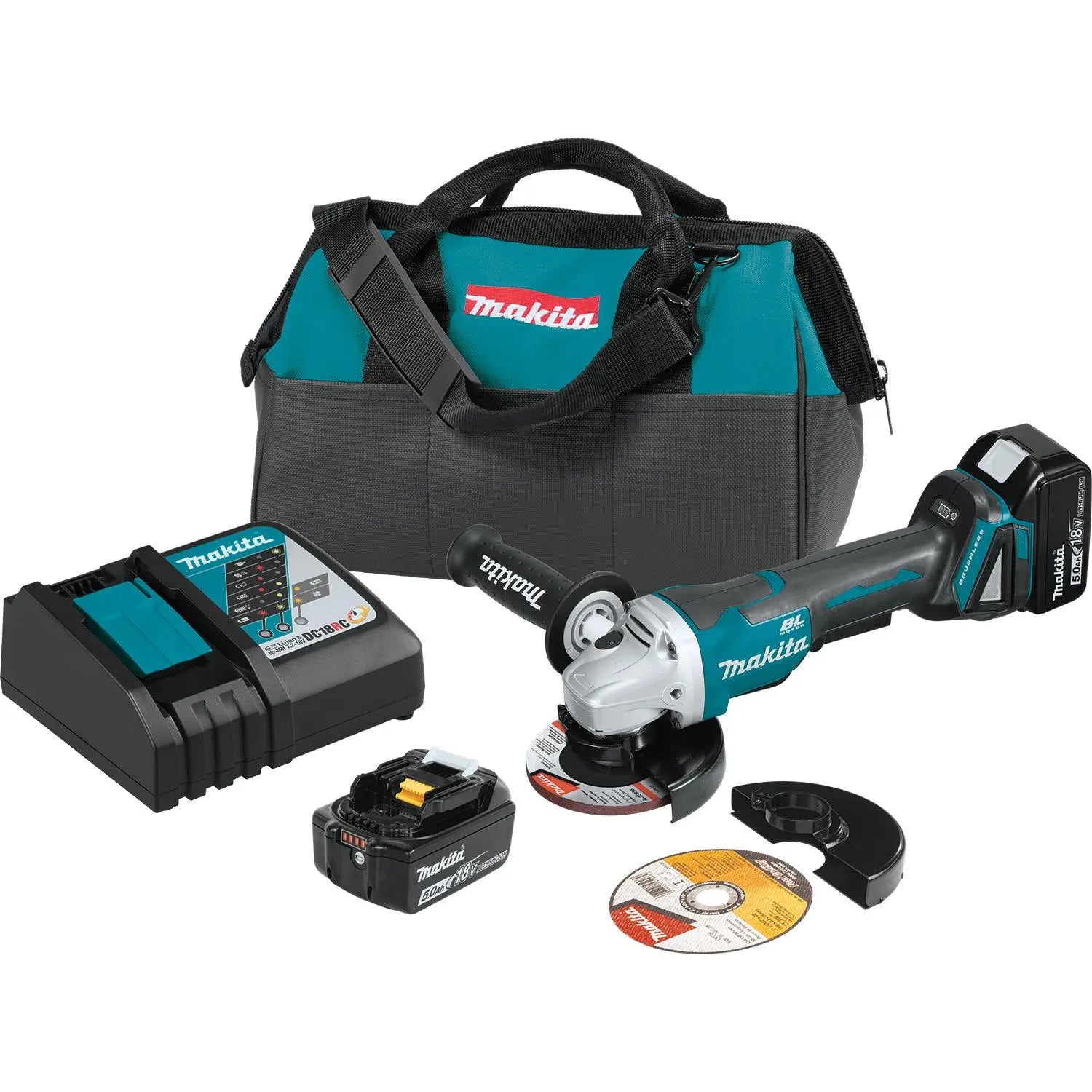 MAKITA - 18V LXT Lithium-Ion Brushless
Cordless 4-1/2‚Äù / 5‚Äù Paddle Switch CutOff/Angle
Grinder Kit, w/ Electric Brake
(5.0Ah) - Becker Safety and Supply