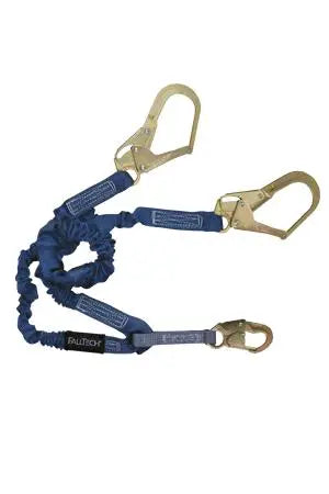 FALLTECH - 4.5' to 6' Elastech Energy Absorbing Lanyard, Double-leg with Steel Connectors - Becker Safety and Supply