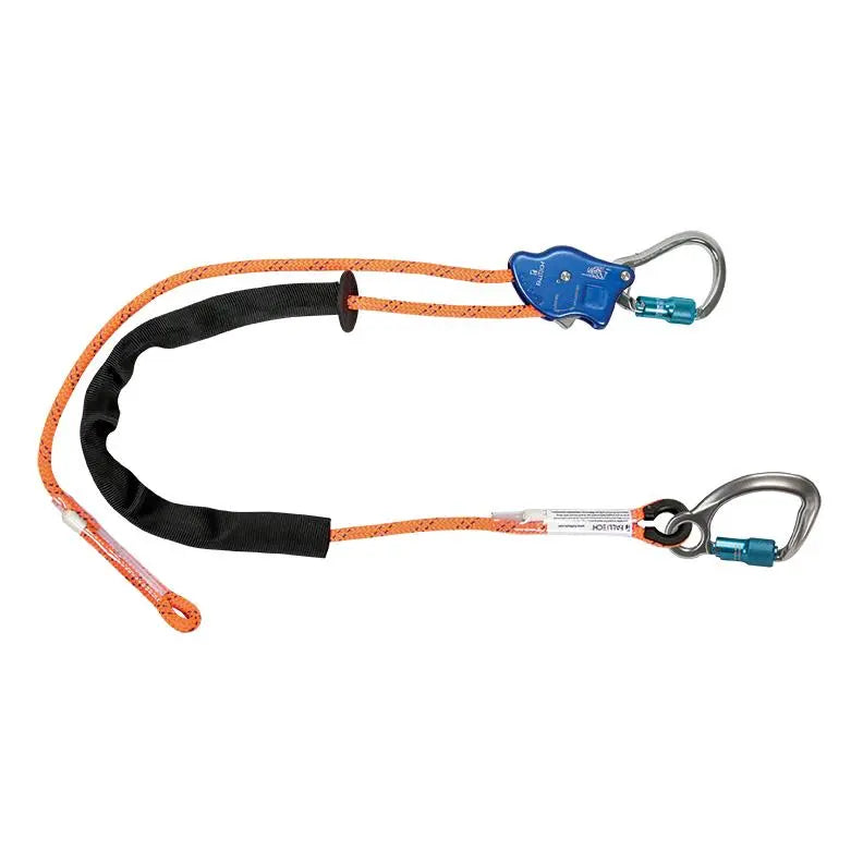 FALLTECH - TowerClimber® Adjustable Rope Positioning Lanyard - Aluminum Auto-locking Rope Adjuster; Aluminum Integral Adjuster Carabiner; Aluminum Carabiner Harness Connector; Abrasion resistant sleeve; Durable kernmantle rope  - 6.5' - includes Gear Bag - Becker Safety and Supply