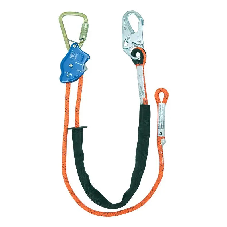 FALLTECH - TowerClimber® Adjustable Rope Positioning Lanyard - Aluminum Auto-locking Rope Adjuster; Steel Integral Adjuster Carabiner; Steel Snap Hook Harness Connector; Abrasion resistant sleeve; Durable kernmantle rope - 6.5' - includes Gear Bag - Becker Safety and Supply