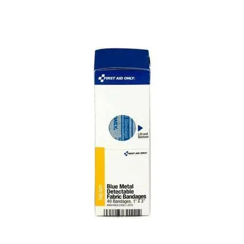 FIRST AID ONLY - SmartCompliance Blue Metal Detectable Fabric Bandages, 1" X 3", 40 Count - Becker Safety and Supply