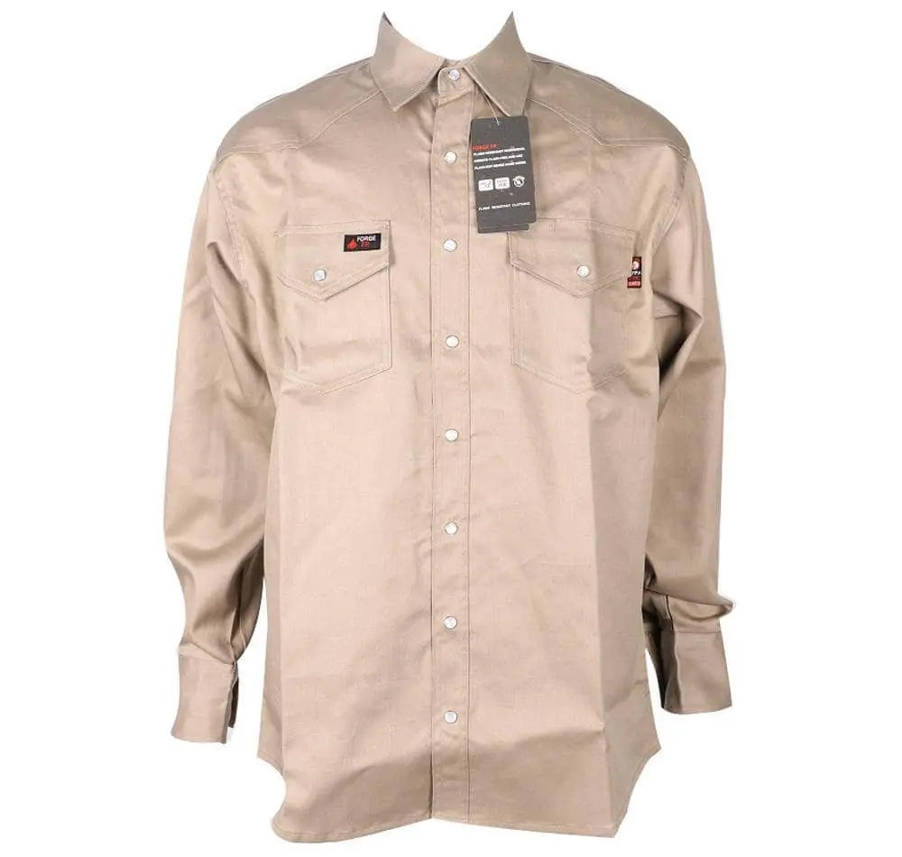 FORGE - MENS FR SOLID SHIRT(SNAP BUTTONS) - KHAKI  Becker Safety and Supply