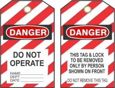 SAFEHOUSE SIGNS - DANGER - DO NOT OPERATE -  EQUIPMENT LOCK-OUT  (25/pk w/ Grommet) - Becker Safety and Supply