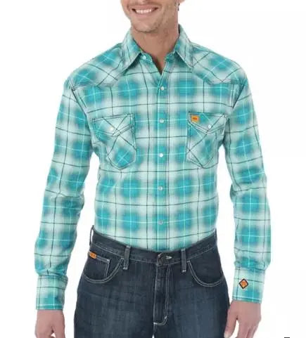 WRANGLER - FR GREEN PLAID - LIGHTWEIGHT Work Shirt - 6.5oz - 2112/HRC2 - Becker Safety and Supply