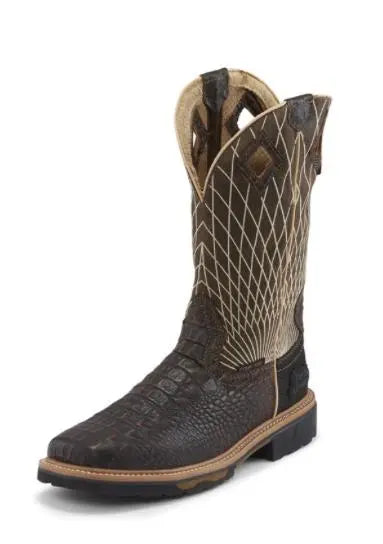JUSTIN BOOTS - Derrickman Safety Toe, Brown Croc Print - Becker Safety and Supply