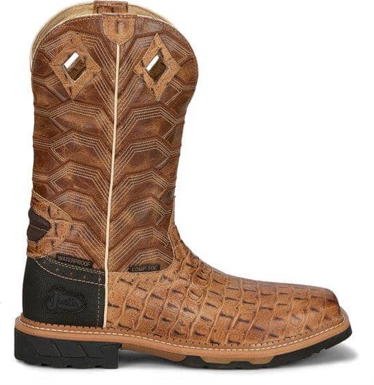 JUSTIN BOOTS - Derrickman Safety Toe, Caramel Croc Print - Becker Safety and Supply