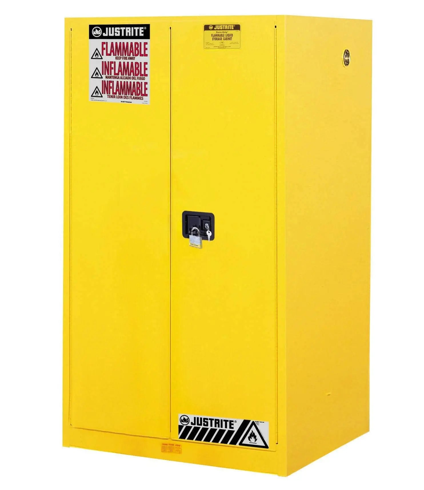 JUSTRITE - 60 Gallon Cabinet Manual Door Yellow Flammable Safe Sure-Grip EX - Becker Safety and Supply