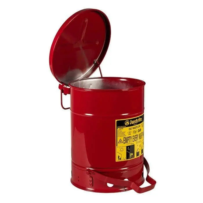 JUSTRITE - Red Oily Waste Cans, Foot Operated Cover, 6 Gal - Becker Safety and Supply