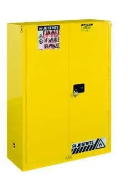 JUSTRITE - Sure-Grip EX - 45 Gallon Flammable Cabinet - 2-Door - Self Closing - Yellow - 65" x 43" x 18" - Becker Safety and Supply