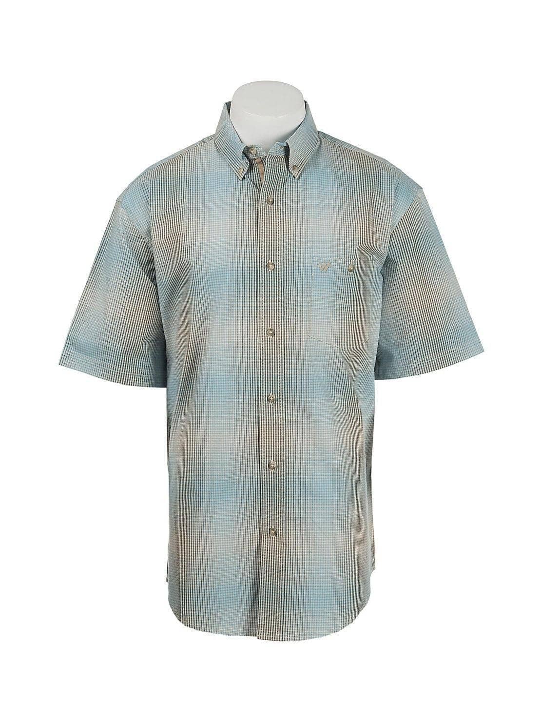 WRANGLER - Advanced Comfort Sport Shirt, Short Sleeve, Light Blue/Gray/Khaki Plaid, XLT - Becker Safety and Supply