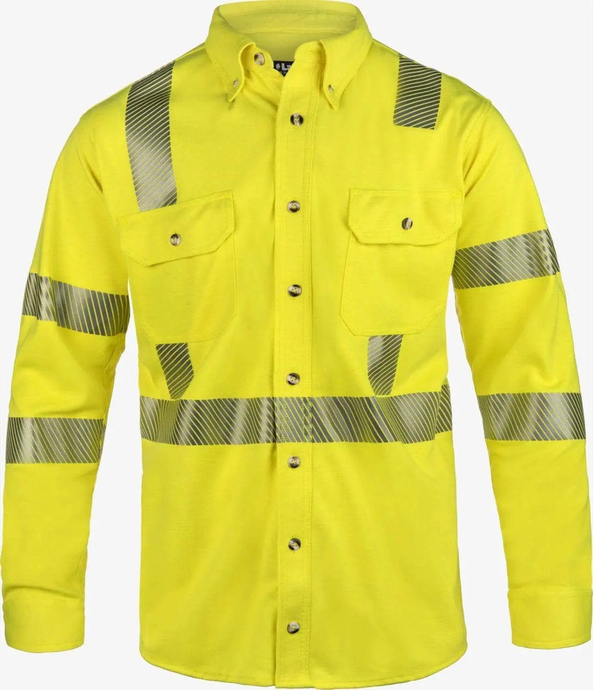 LAKELAND FR - High Performance FR KNit H-Vis Button Up Shirt, Hi-Vis Yellow with 2" Segmented Trim