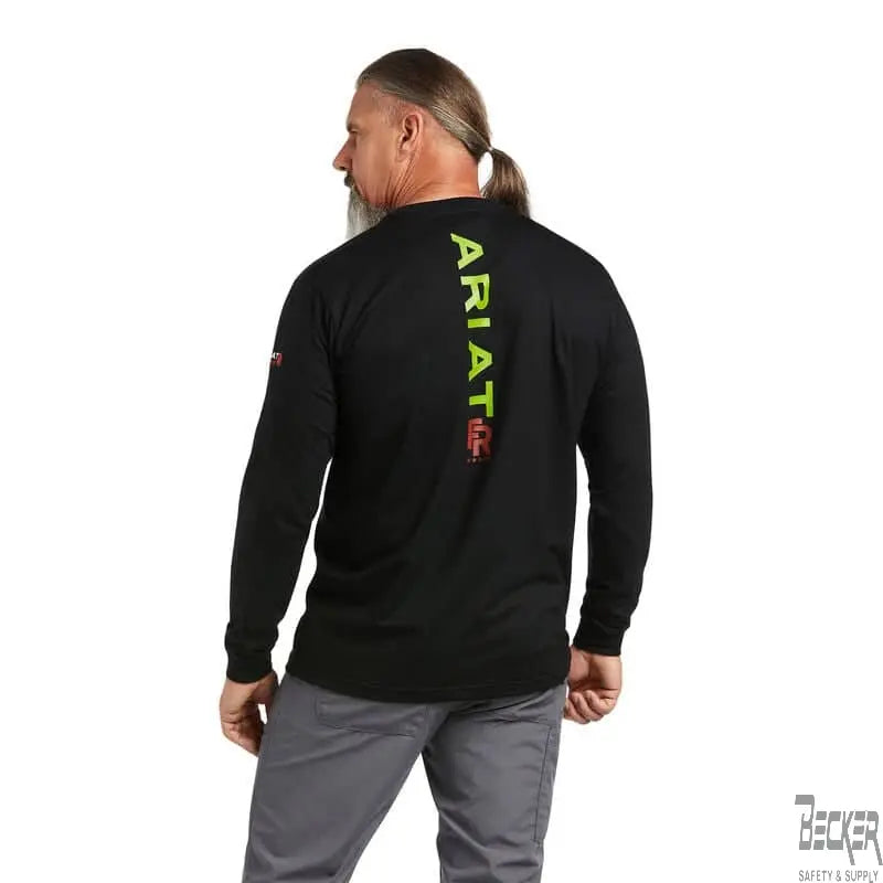 ARIAT - FR Stretch Logo T-Shirt, BLACK/LIME - Becker Safety and Supply