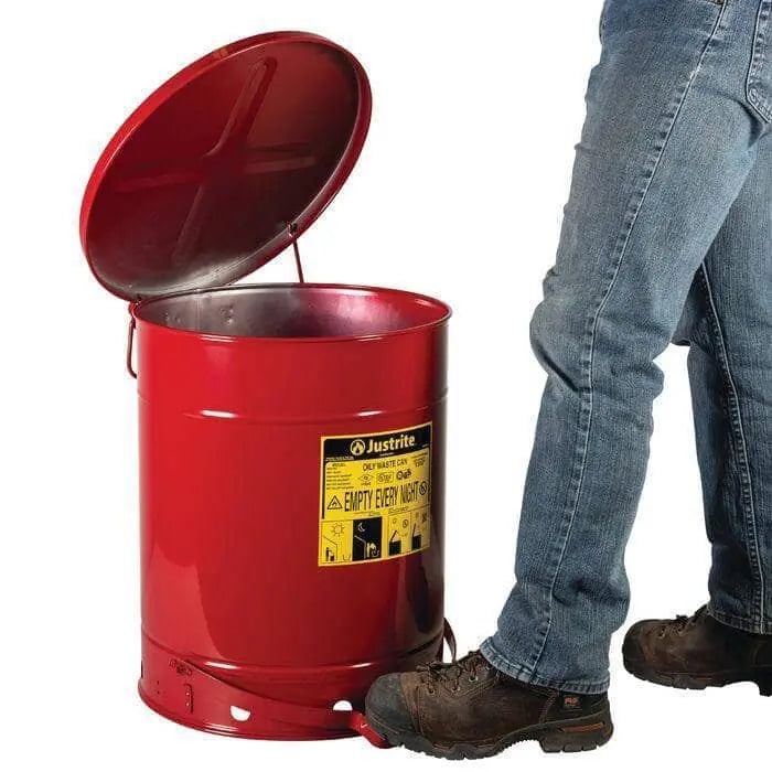 JUSTRITE - 14 Gallon Oily Waste Can w/ Lever - Becker Safety and Supply