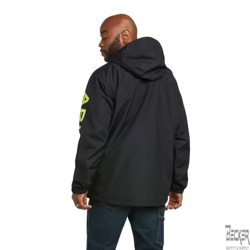 ARIAT - Rebar Stormshell Logo Waterproof Jacket, Black/Lime - Becker Safety and Supply