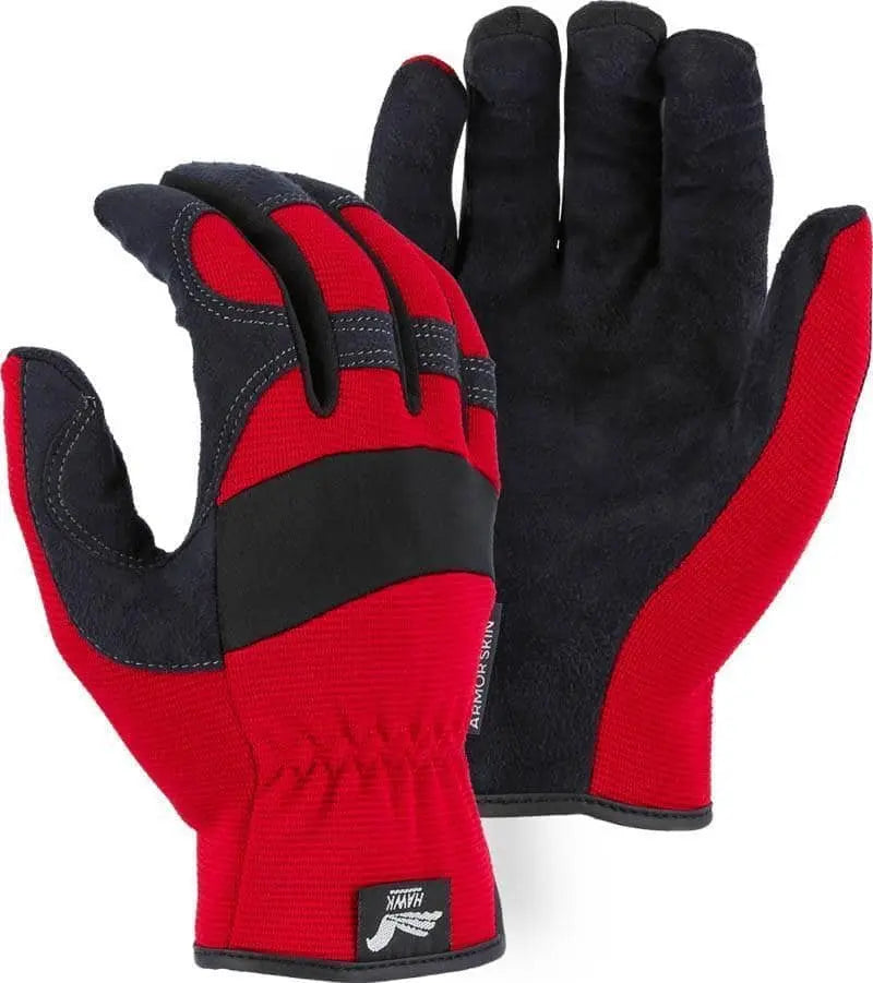 MAJESTIC - Armor Skin Mechanics Glove with Knit Back, Red - - Becker Safety and Supply
