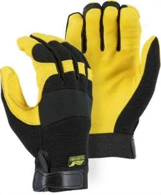 MAJESTIC - Golden Eagle Mechanics Glove with Deerskin Palm and Stretch Knit Back, Yellow - XL - Becker Safety and Supply