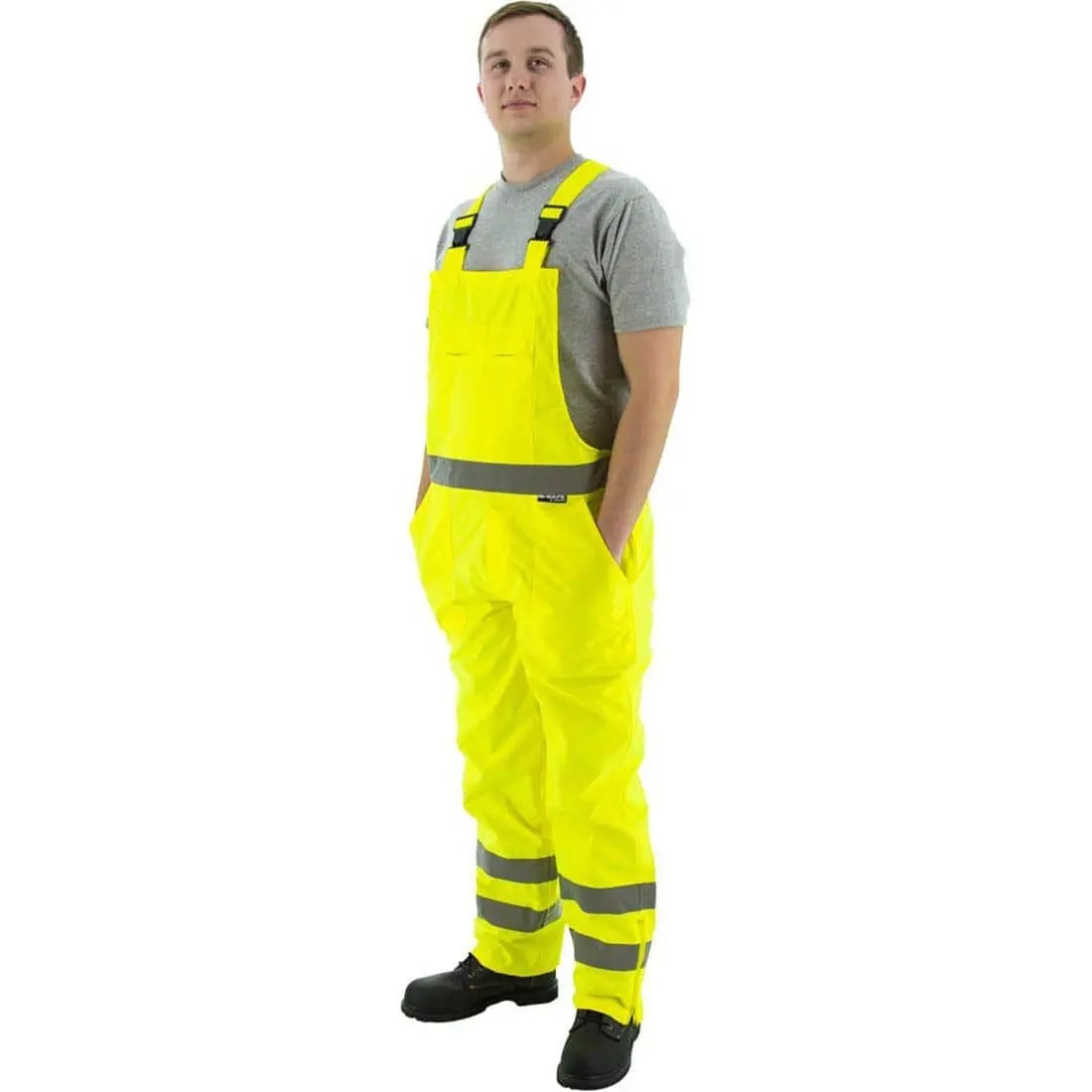 MAJESTIC - Hi-Vis Yellow Class 3 Waterproof Rain Bibs with Reflective Striping - Becker Safety and Supply