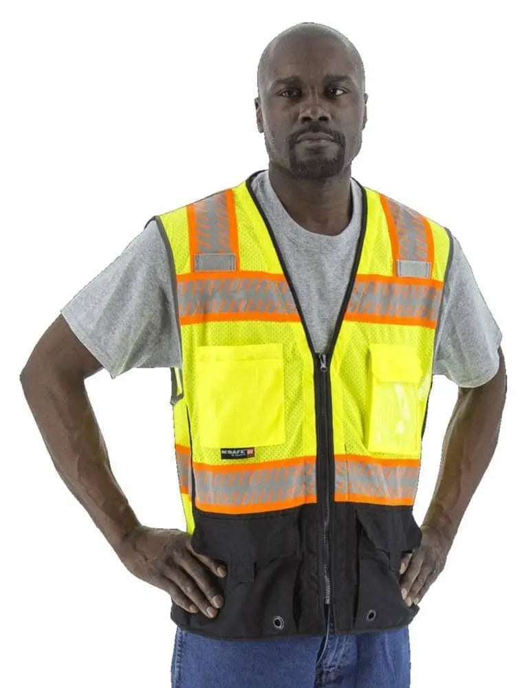 MAJESTIC -High Visibility Mesh Vest with Dot Reflective Chainsaw Striping - Becker Safety and Supply