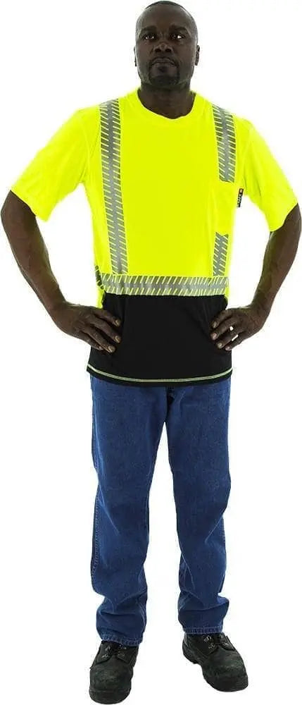 MAJESTIC - Camisa de manga corta resistente a los enganches de alta visibilidad con rayas reflectantes de motosierra
