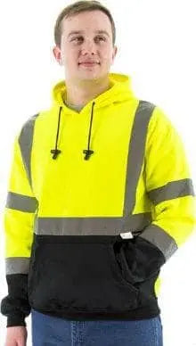 MAJESTIC - Hooded Pullover - HI-VIS - Yellow Sweatshirt with BLACK BOTTOM - Becker Safety and Supply