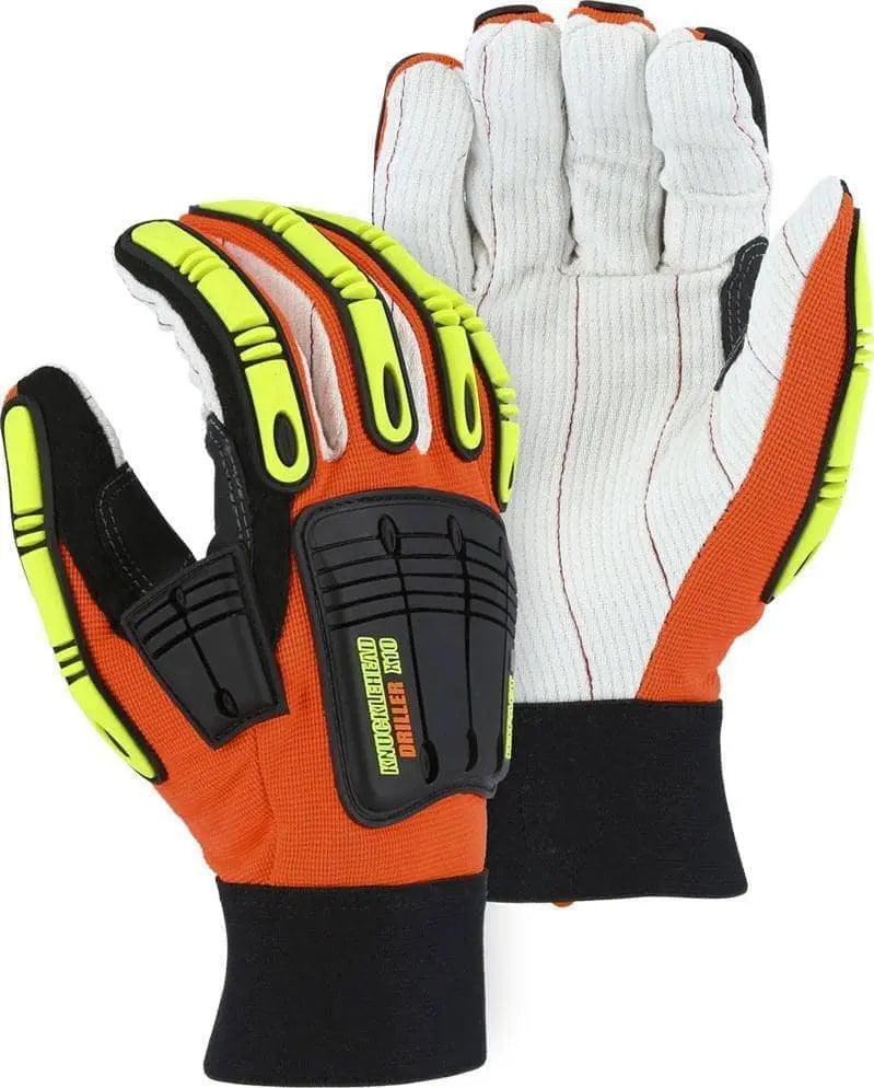 MAJESTIC - Knucklehead Driller X10 Mechanics Glove with Cotton Palm and Impact Protection, Orange - - Becker Safety and Supply