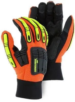 MAJESTIC - Winter Lined Knucklehead X10 Armor Skin Mechanics Glove with Impact Protection, Orange - - Becker Safety and Supply