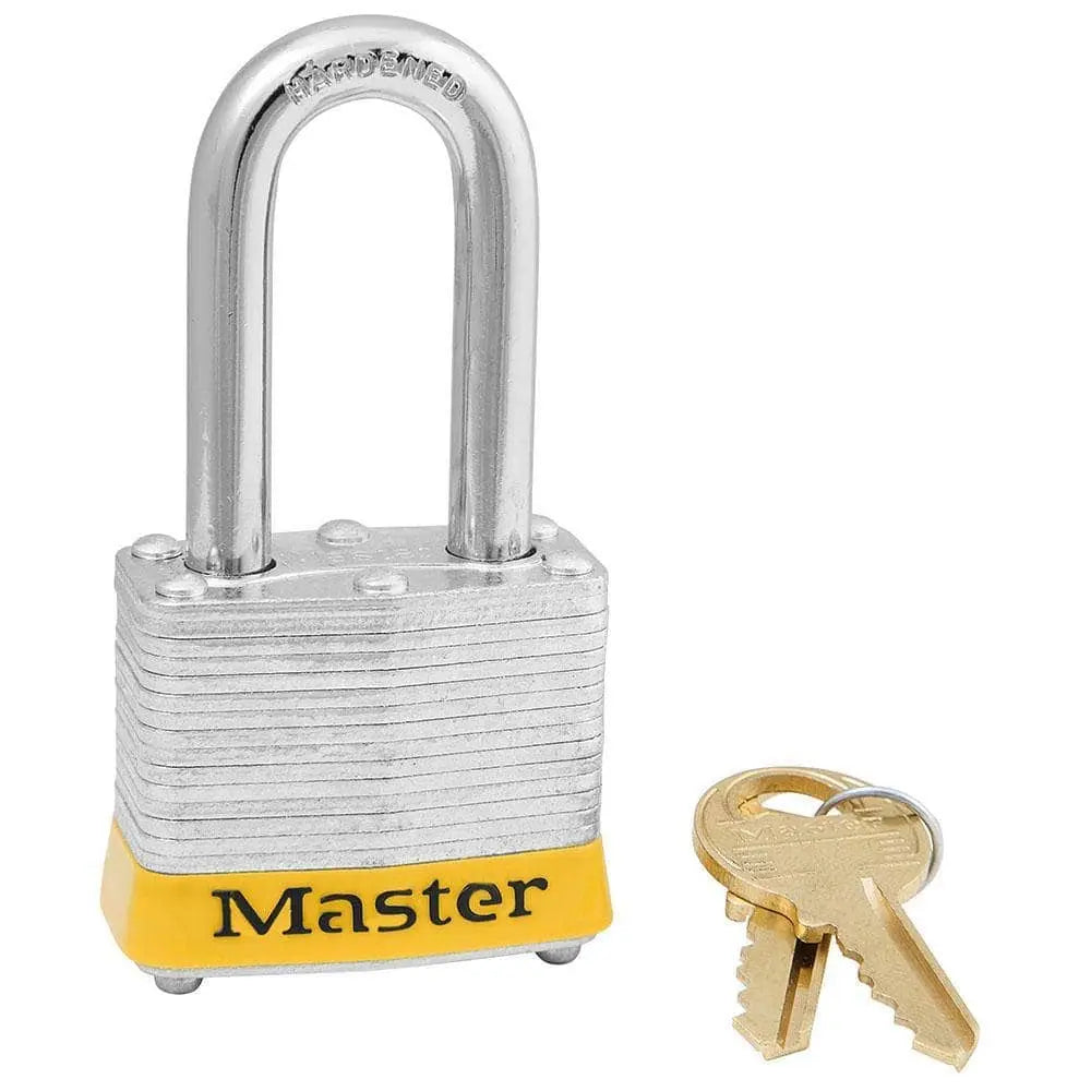 MASTER LOCK - Yellow laminated steel safety padlock, 40mm wide with 38mm tall shackle, keyed alike but with no key included - Becker Safety and Supply