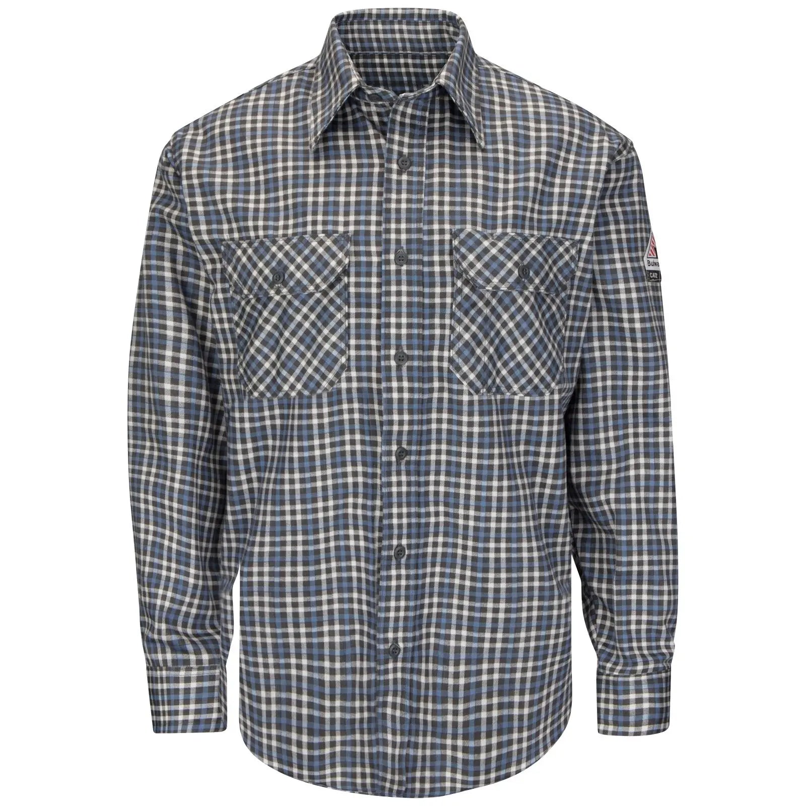 BULWARK - Men's Lightweight FR Plaid Uniform Shirt, Khaki/Navy - Becker Safety and Supply