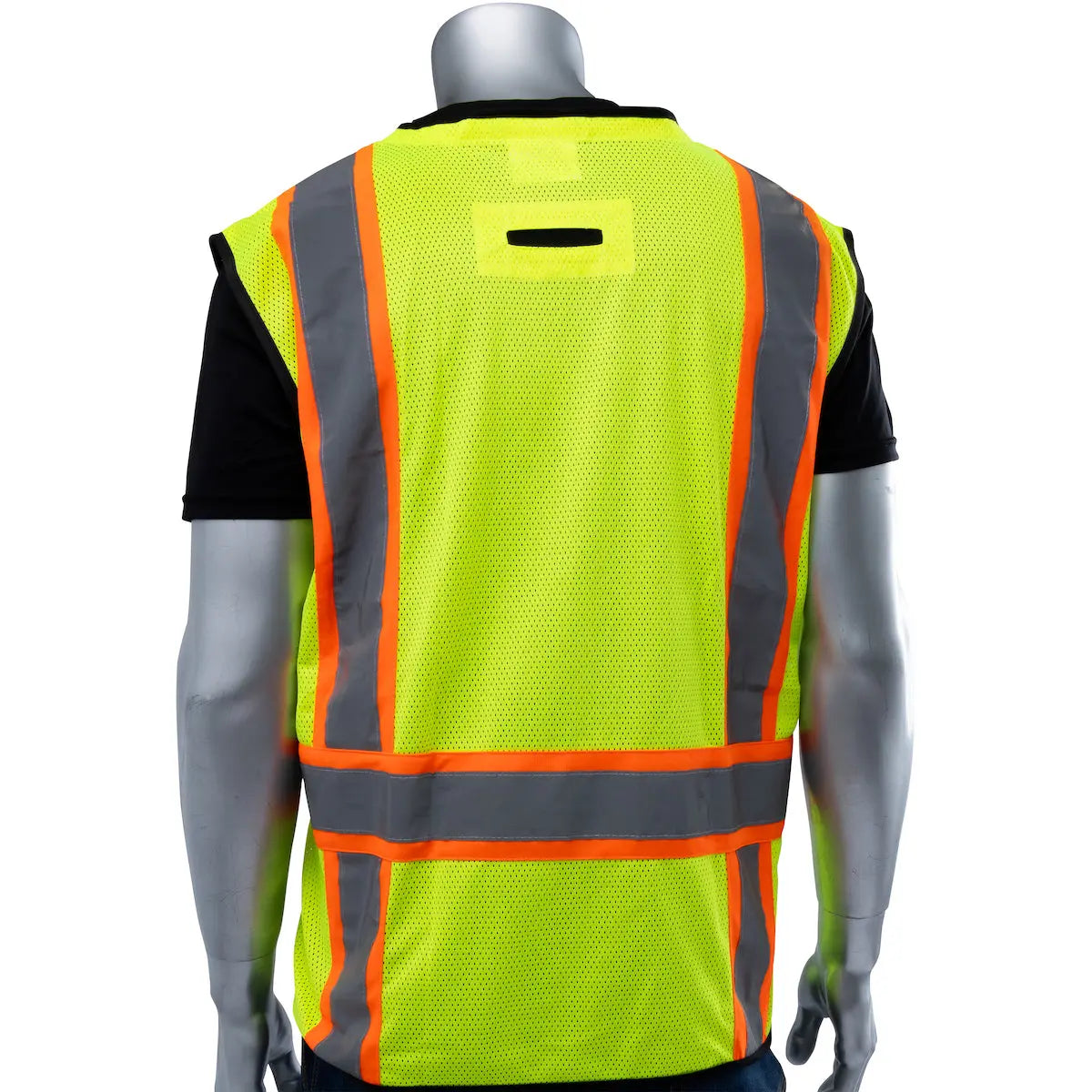 PIP - ANSI Type R Class 2 Two-Tone Eleven Pocket, Tech-Ready Mesh Surveyors Vest with Ripstop, Black Bottom Front and "D" Ring Access  Becker Safety and Supply