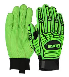 PIP - Boss Green Corded Cotton Palm and Spandex Back TPR Impact Protection - Becker Safety and Supply