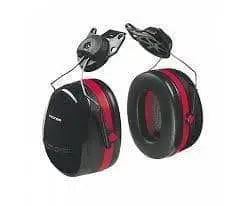 3M - Peltor Optime 105 Earmuff Cap Attached, Black/Red - Becker Safety and Supply
