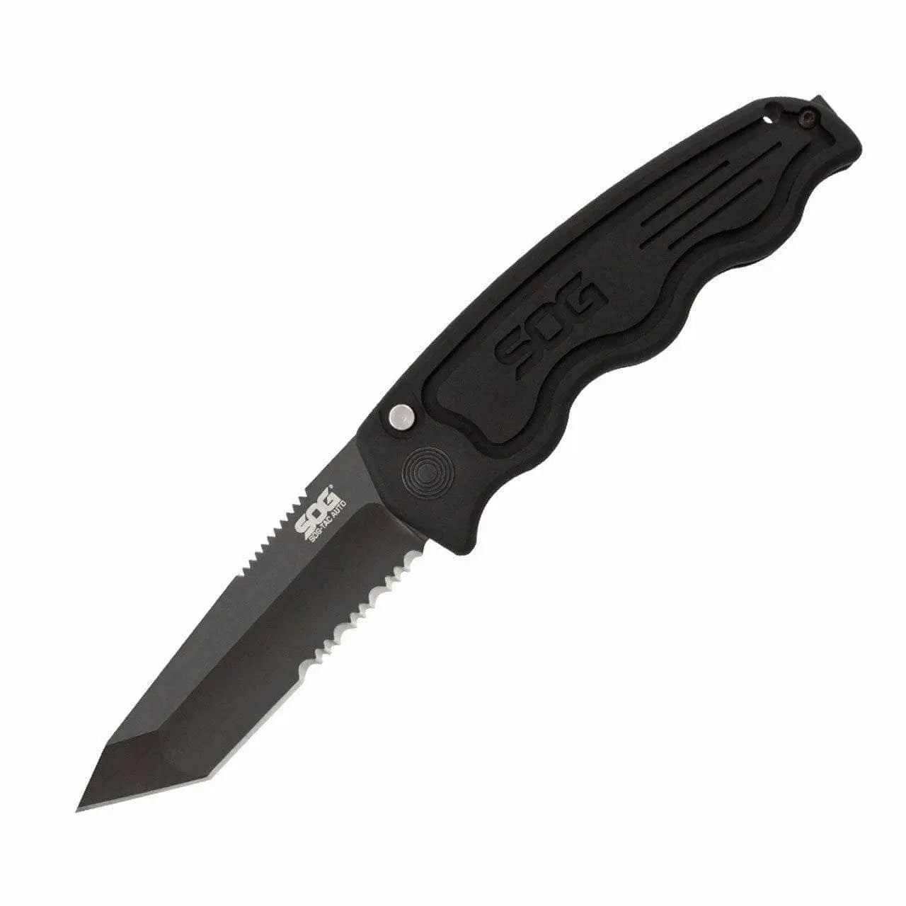 SOG - TAC Auto Tanto Serrated Knife, Black - Becker Safety and Supply