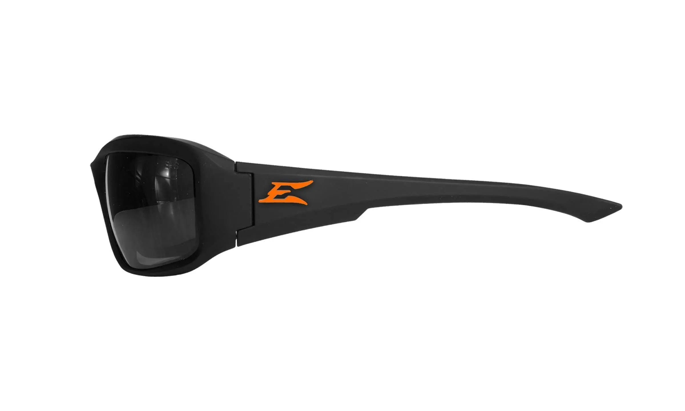 Edge - Brazeau Torque Polarized Safety Glasses, ANSI/ISEA & MCEPS, Matte Black Frame w/Orange E Logo/Smoke Lens - Becker Safety and Supply