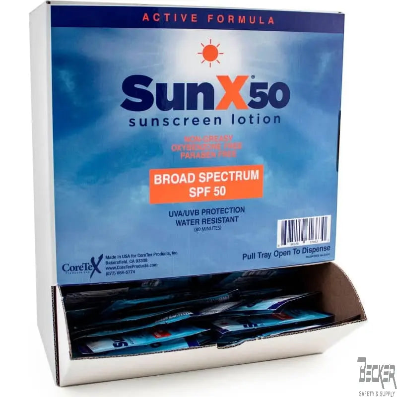 SunX - SPF50 Broad Spectrum Sunscreen Dispenser Box, 100-Pack - Becker Safety and Supply