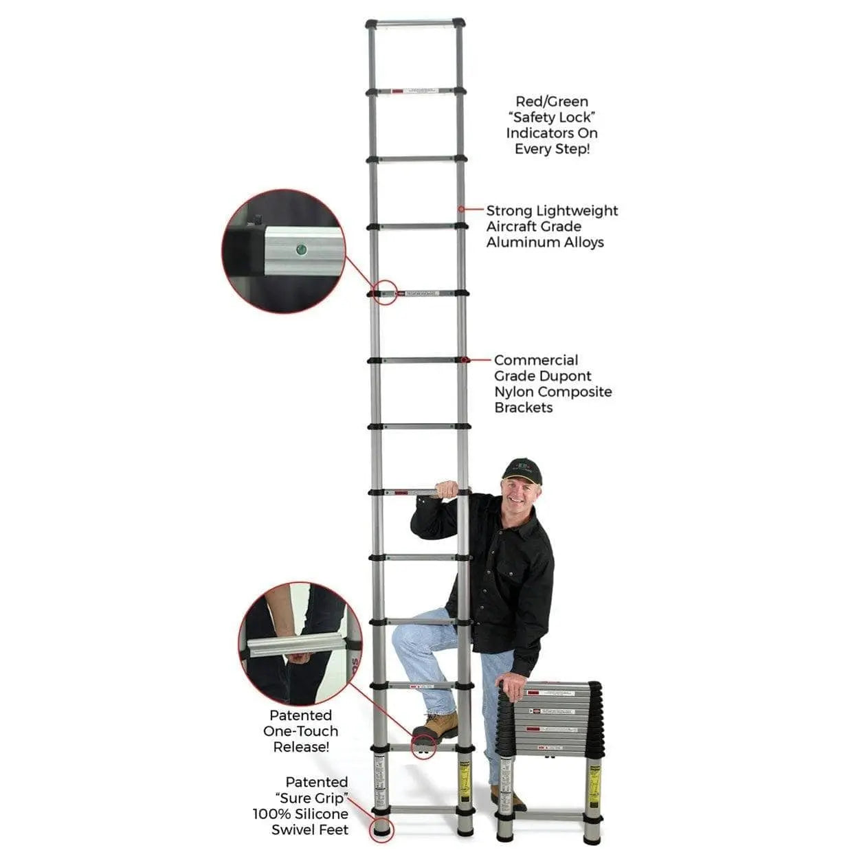 TELESTEPS - 16' Reach Professional Wide Step Telescoping Extension Ladder - Becker Safety and Supply