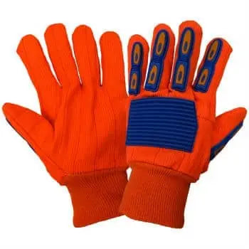 GLOBAL GLOVE - Cotton/Poly Orange Corded w/ TPR on fingers & back of hand - one size (1 DZN Gloves) - Becker Safety and Supply
