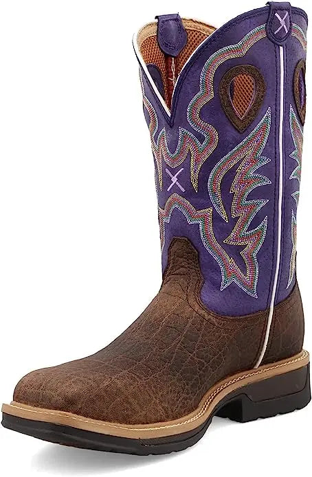 TWISTED X - Men's 12" Alloy Toe Lite Western Work Boot, Brown & Purple - Becker Safety and Supply