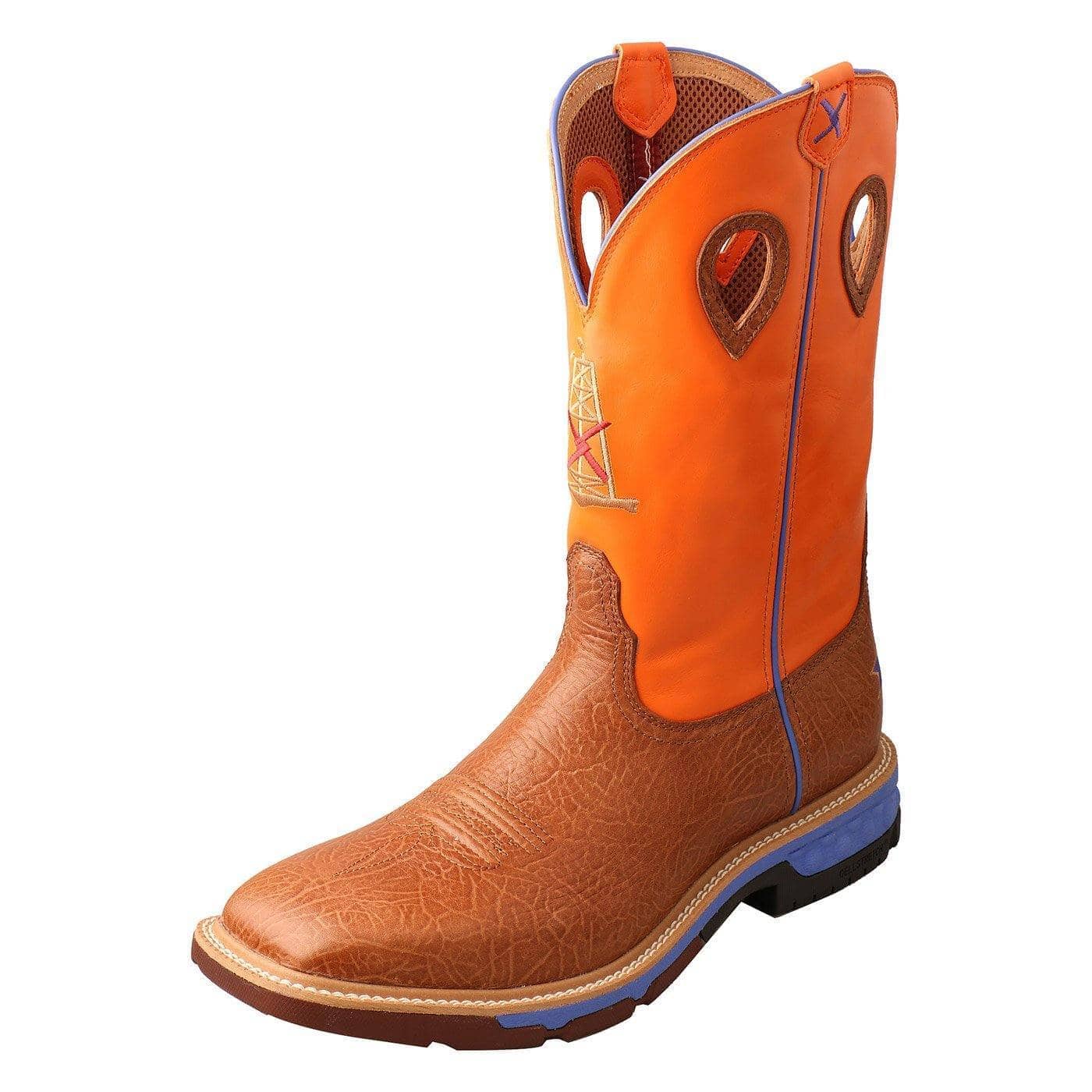 TWISTED X - Mens 12" Alloy Toe Western Work Boot with RIG CellStretch, Tan Bull Hide & Orange - Becker Safety and Supply