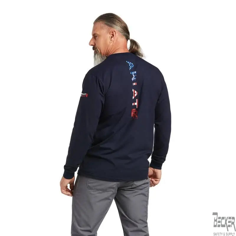 ARIAT - FR Stretch Logo T-Shirt, NAVY/USA - Becker Safety and Supply
