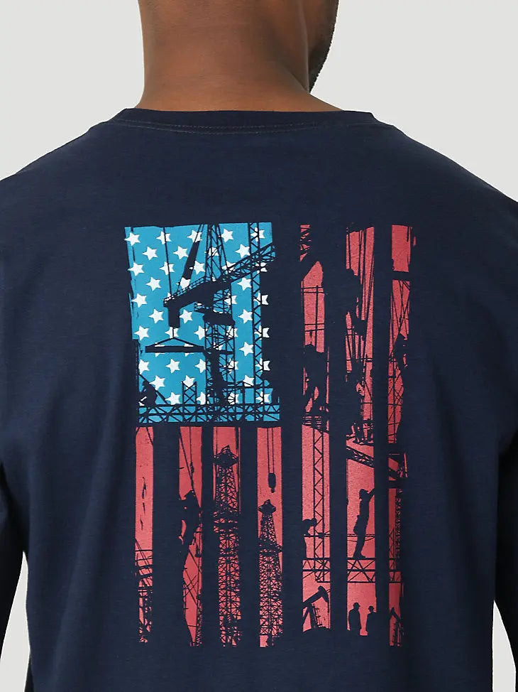 WRANGLER - FR FLAME RESISTANT LS FLAG GRAPHIC T-SHIRT IN NAVY - Becker Safety and Supply