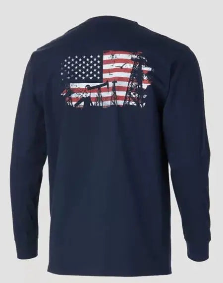 WRANGLER - FR Long Sleeve Graphic T-Shirt, Navy Flag - Becker Safety and Supply