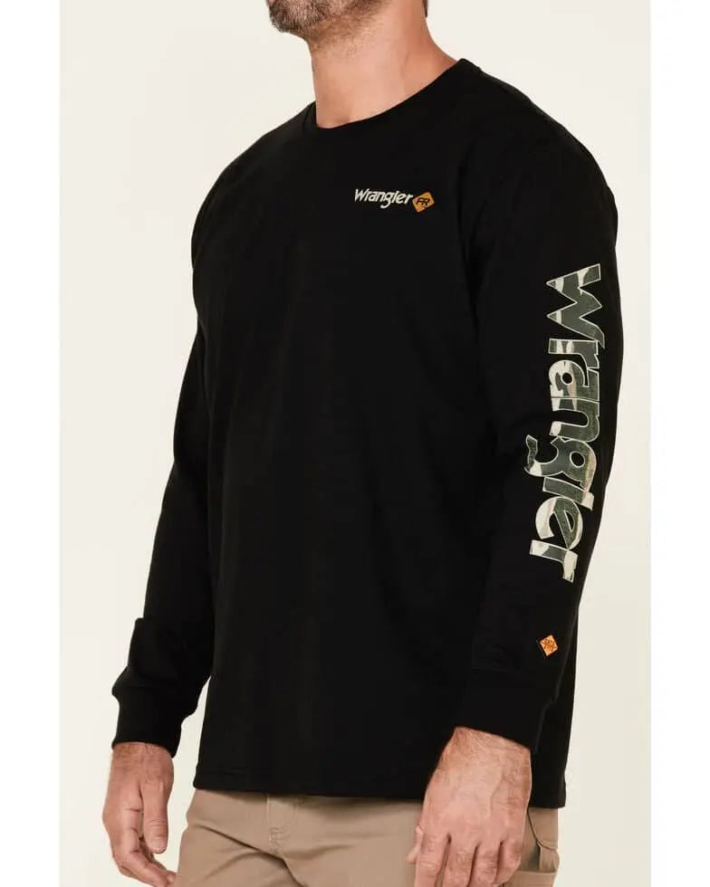 WRANGLER - FR Men's Camo Graphic Long Sleeve Work T-Shirt, Black - Becker Safety and Supply