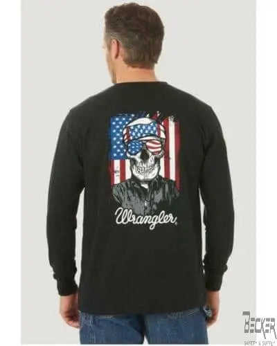 WRANGLER - FR Men's USA Skull Graphic Long Sleeve Work T-Shirt, Black - Becker Safety and Supply