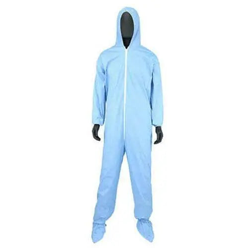 Posi-Wear - FR - Disposable Flame Resistant Blue Coverall with Hood, Elastic Wrists & Ankles - 25/box - Becker Safety and Supply