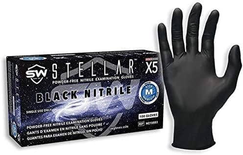 SW - POWDER-FREE NITRILE EXAM GLOVES - BLACK " 4.3 MIL(Stellar X5) (100 Gloves/box) - Becker Safety and Supply