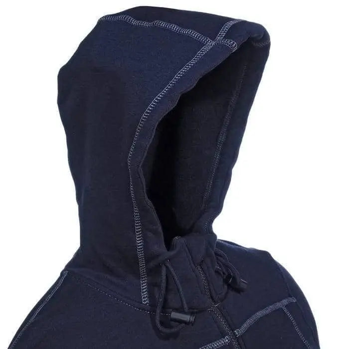 JUSTIN FR - Polartec Wind Pro Fleece Hoodie w/ full zip closure - NAVY -  Water Repellent -  NFPA 2112 & 70E (S-5XL) - Becker Safety and Supply