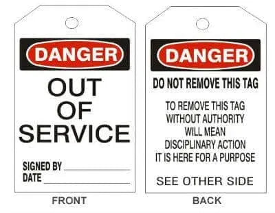 SAFEHOUSE SIGNS - DANGER OUT OF SERVICE TAGS, Tag Board, 6"x3", 25/package - Becker Safety and Supply