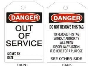 SAFEHOUSE SIGNS - DANGER OUT OF SERVICE TAGS, Laminated Tag Board, 6"x3", 10/package